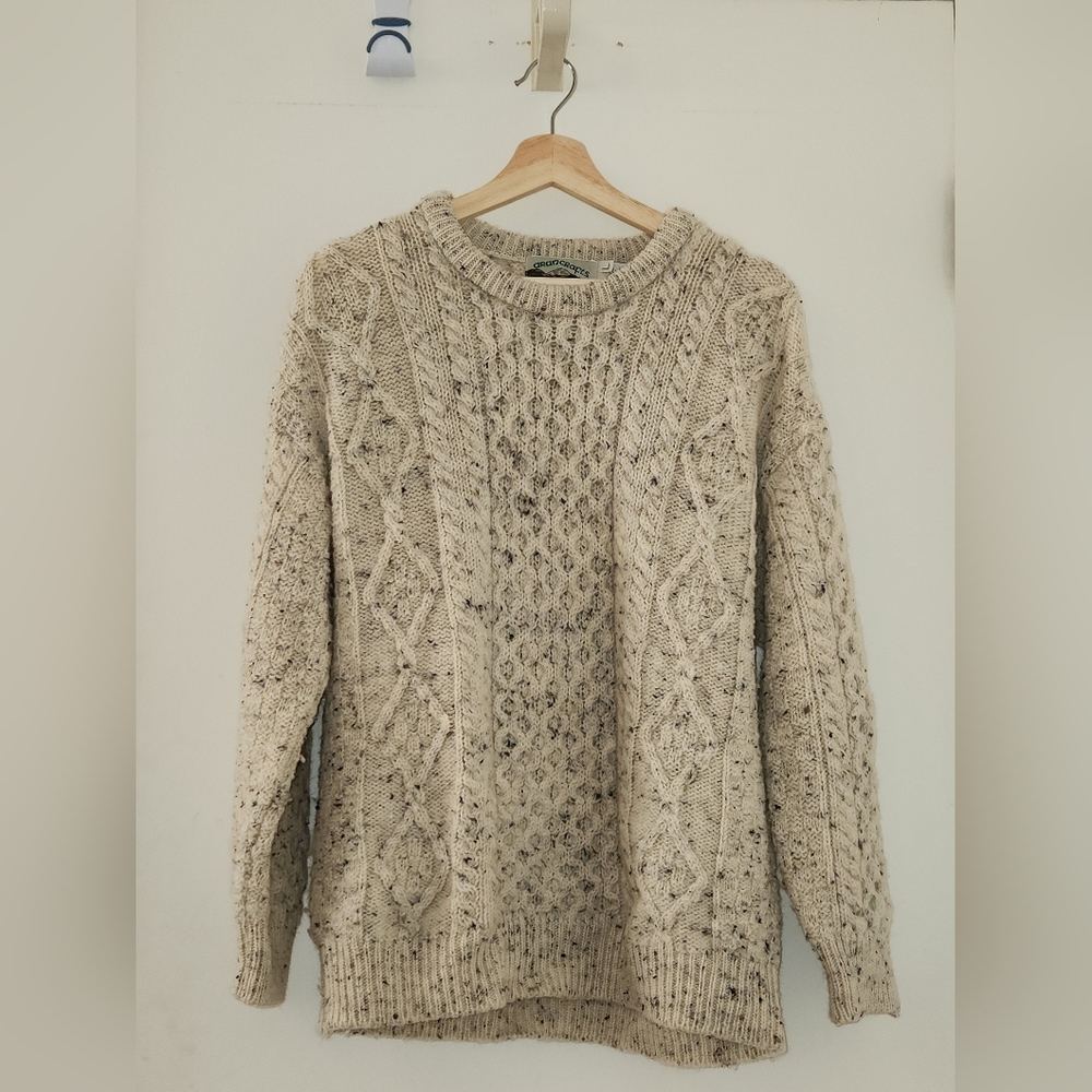 Men's SZ Large Like New Condition AranCrafts 100% Real Wool Cream Sweater